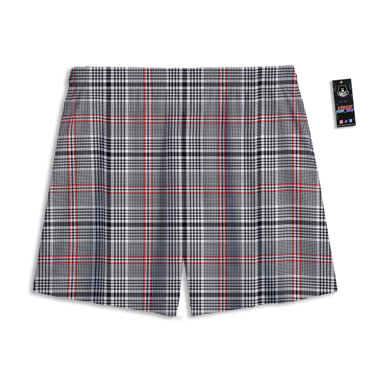 Modern Tartan Plaid White And Black Red Print Mesh Shorts