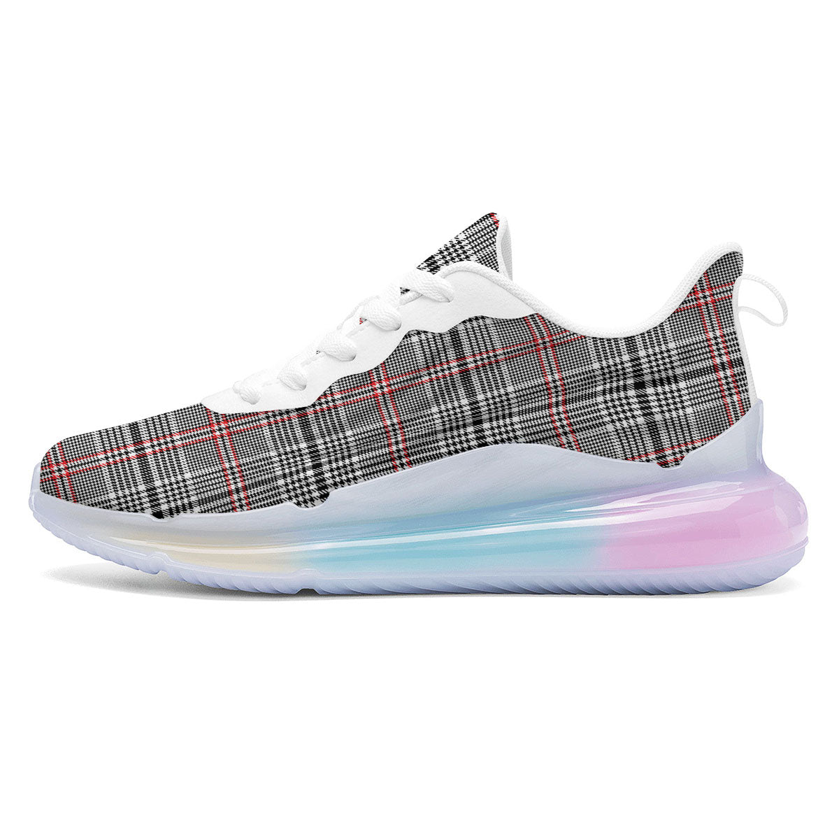 Modern Tartan Plaid White And Black Red Print Running Sneakers-grizzshop