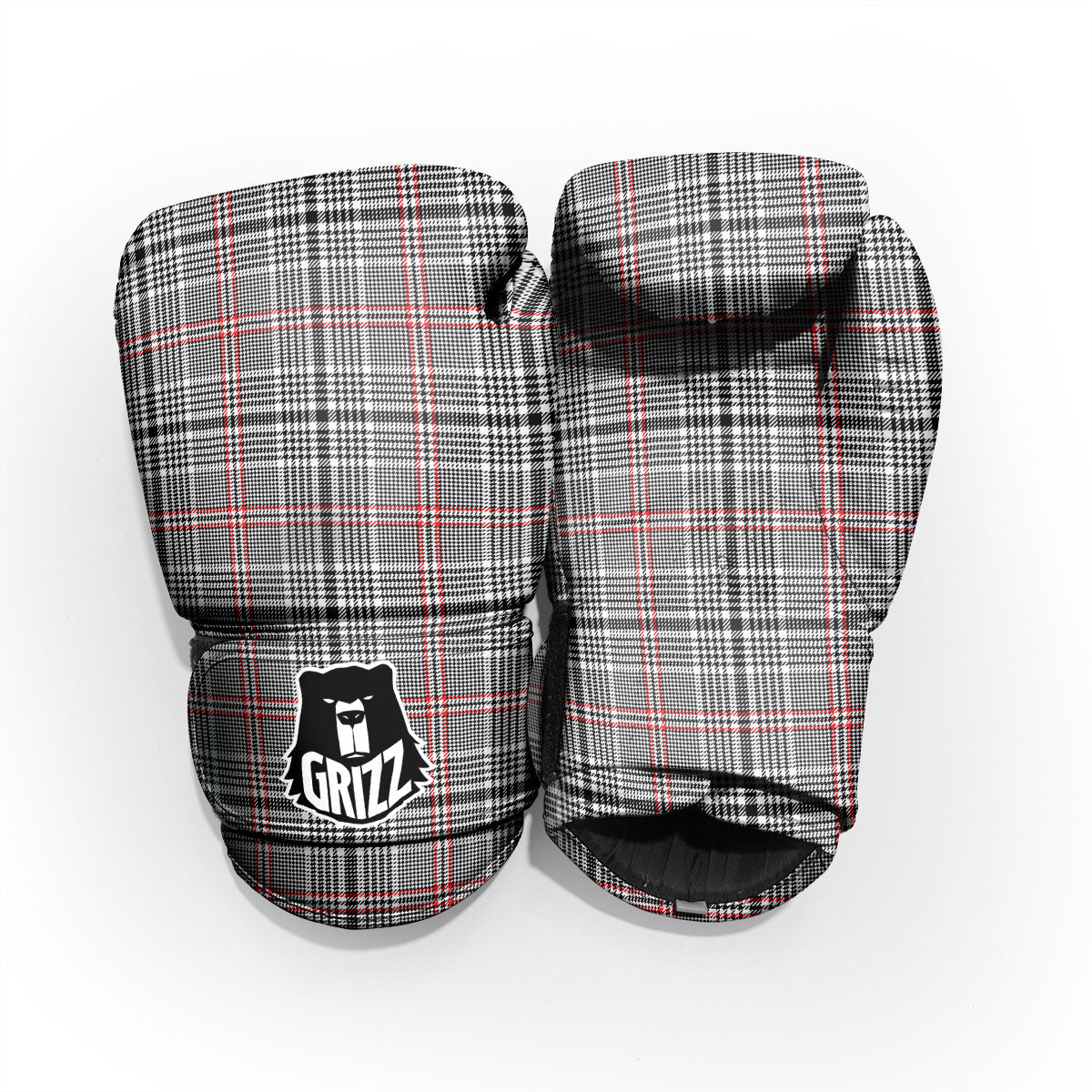 Modern Tartan Plaid White And Black Red Print Pro Boxing Glove
