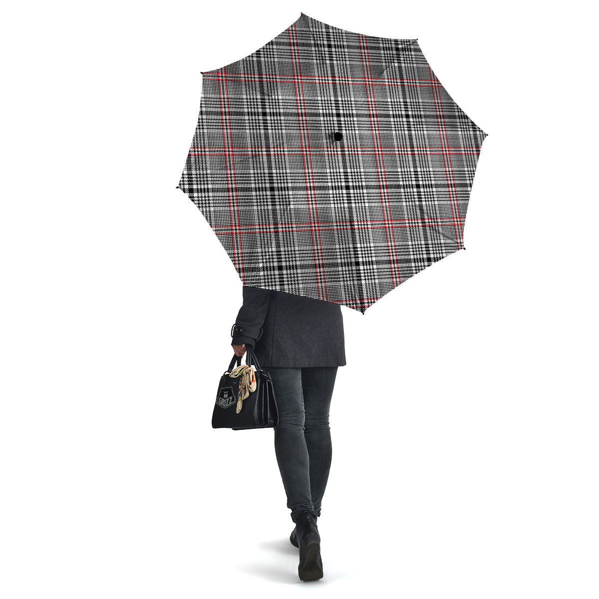 Modern Tartan Plaid White And Black Red Print Umbrella-grizzshop