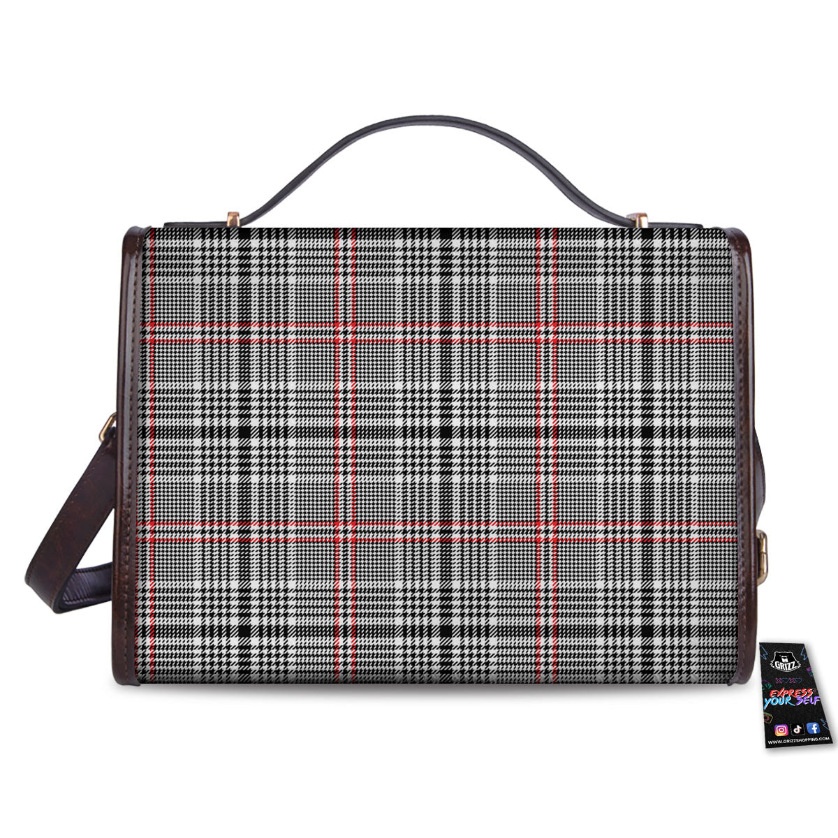 Modern Tartan Plaid White And Black Red Print Women's Satchel Bag