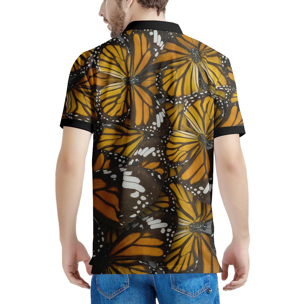 Monarch Butterfly Pattern Print Men's Golf Shirts-grizzshop