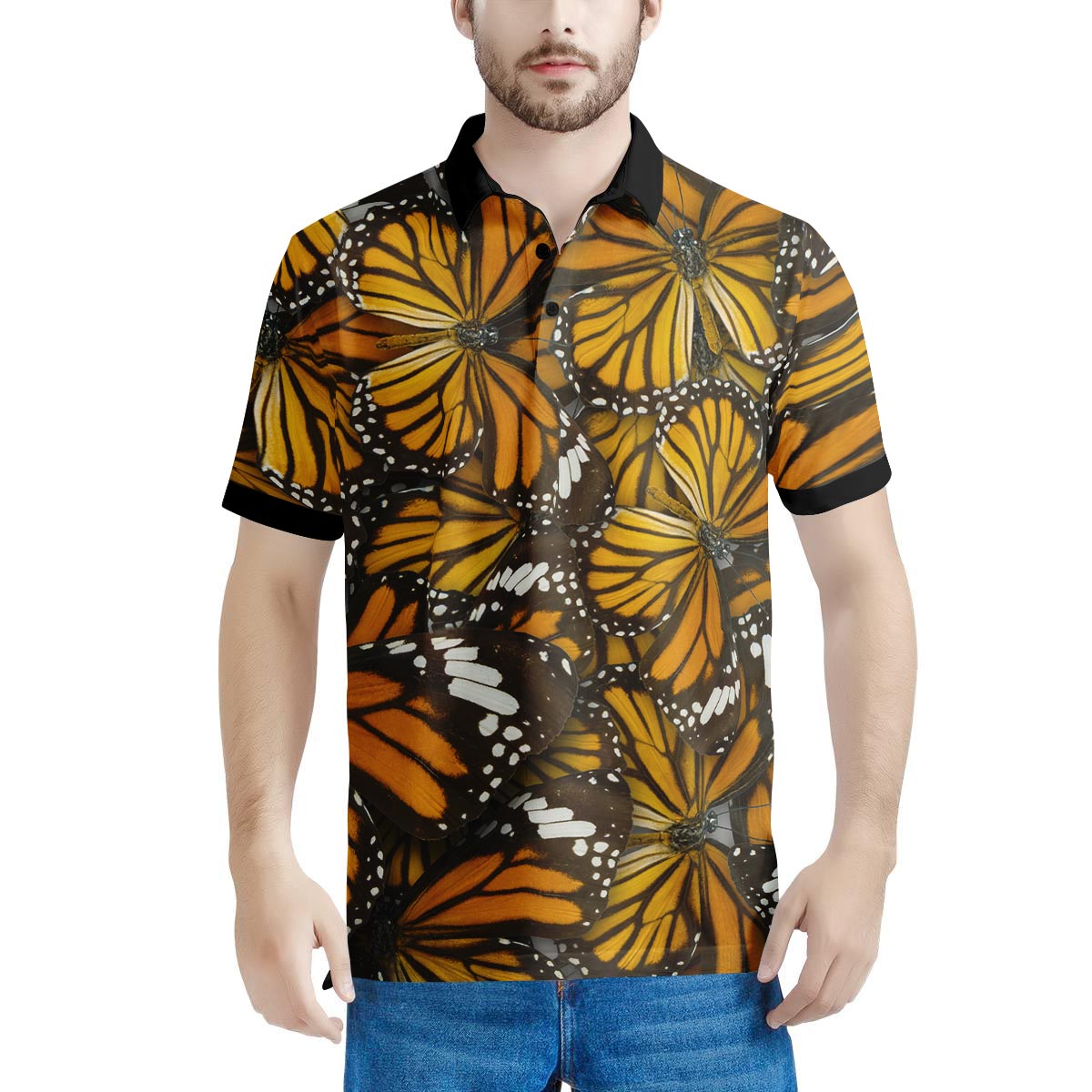 Monarch Butterfly Pattern Print Men's Golf Shirts-grizzshop