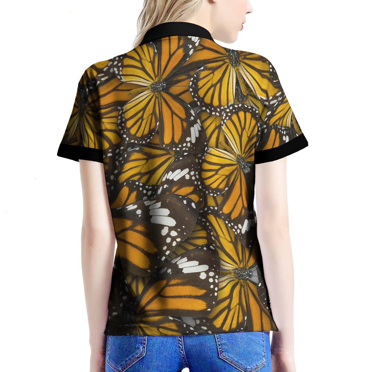 Monarch Butterfly Pattern Print Women's Golf Shirts-grizzshop