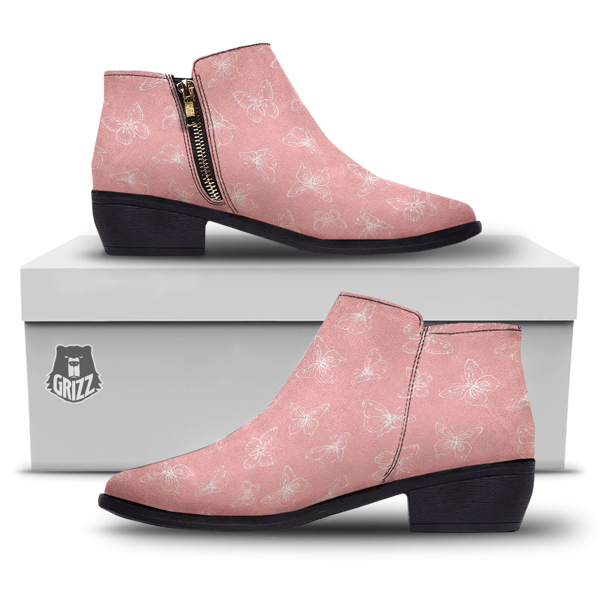 Monarch Butterfly Pink Print Pattern Ankle Boots-grizzshop