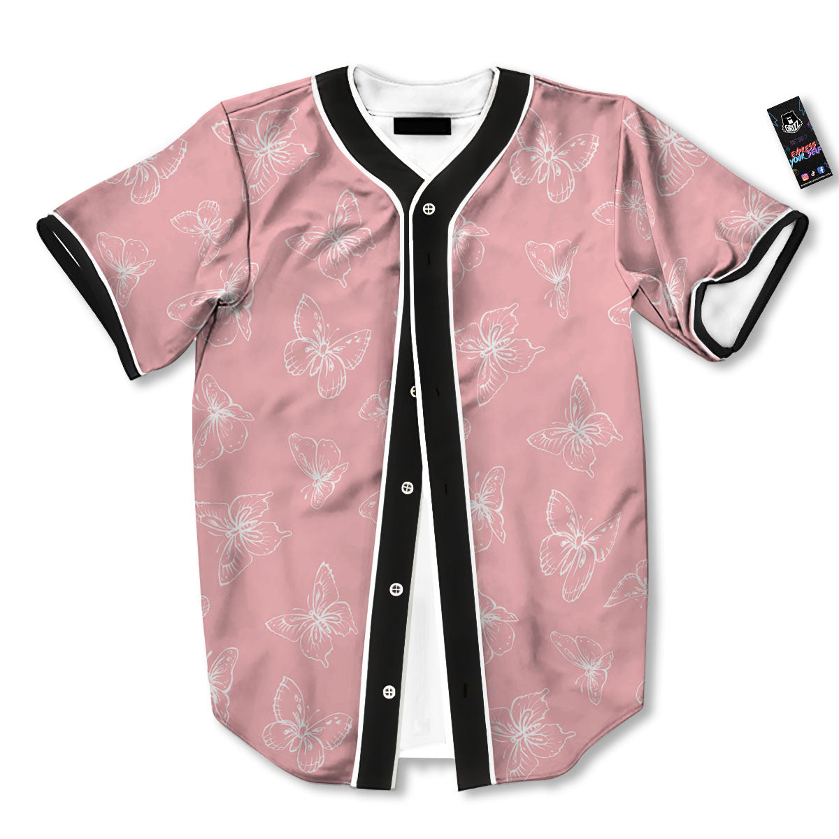 Monarch Butterfly Pink Print Pattern Baseball Jersey-grizzshop