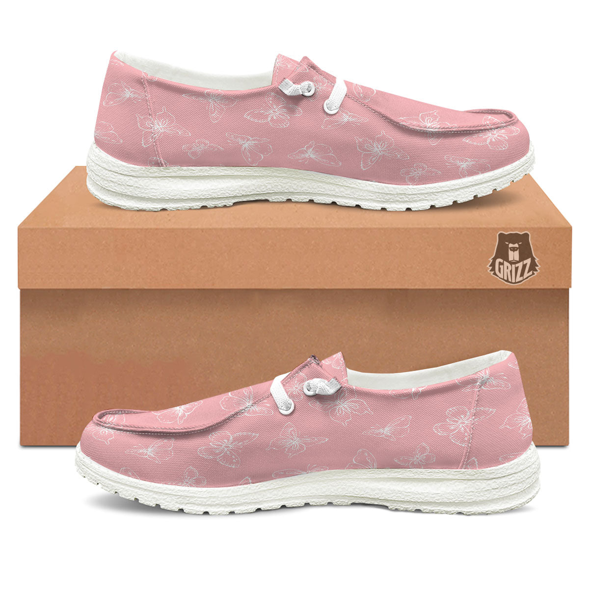 Monarch Butterfly Pink Print Pattern Black Loafers-grizzshop