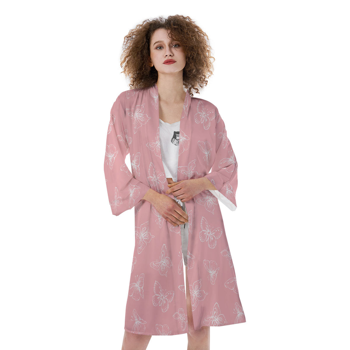 Monarch Butterfly Pink Print Pattern Kimono-grizzshop