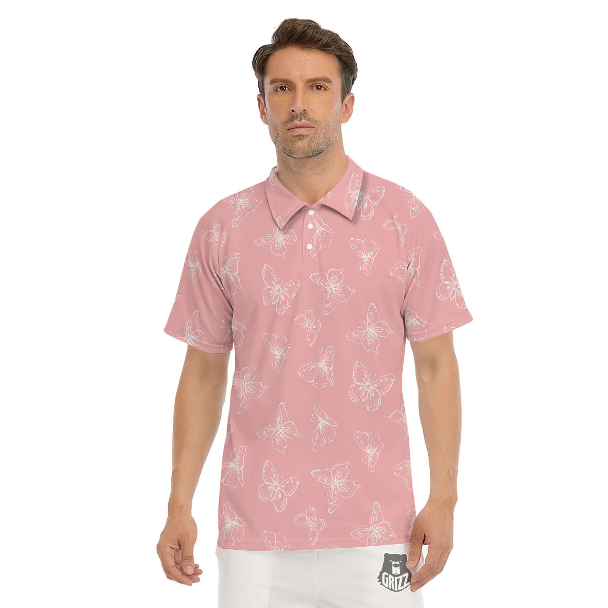 Monarch Butterfly Pink Print Pattern Men's Golf Shirts-grizzshop