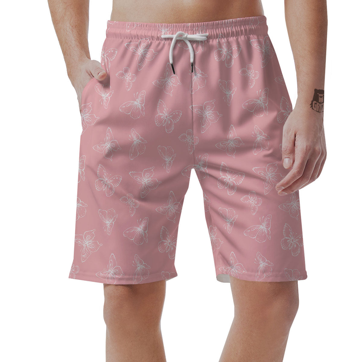 Monarch Butterfly Pink Print Pattern Men's Shorts-grizzshop