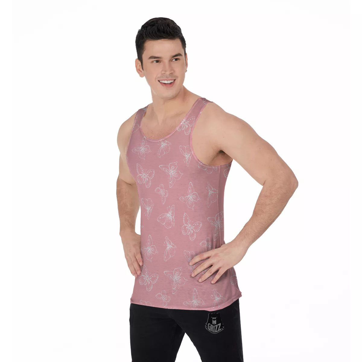 Monarch Butterfly Pink Print Pattern Men's Tank Top-grizzshop