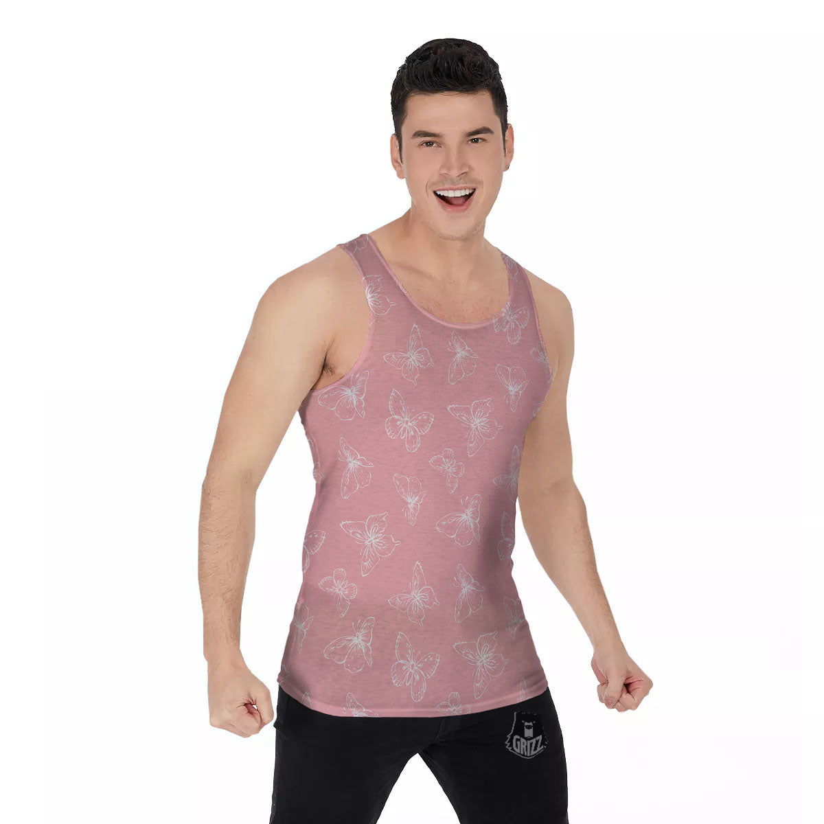 Monarch Butterfly Pink Print Pattern Men's Tank Top-grizzshop
