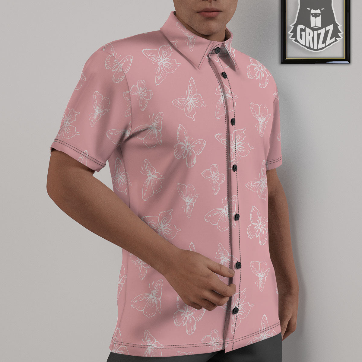 Monarch Butterfly Pink Print Pattern Untucked Shirts-grizzshop