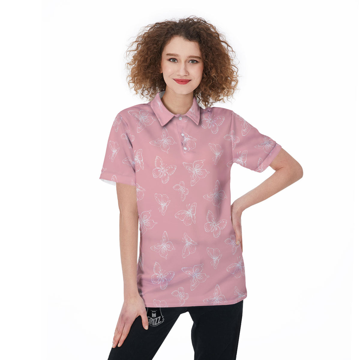 Monarch Butterfly Pink Print Pattern Women's Golf Shirts-grizzshop