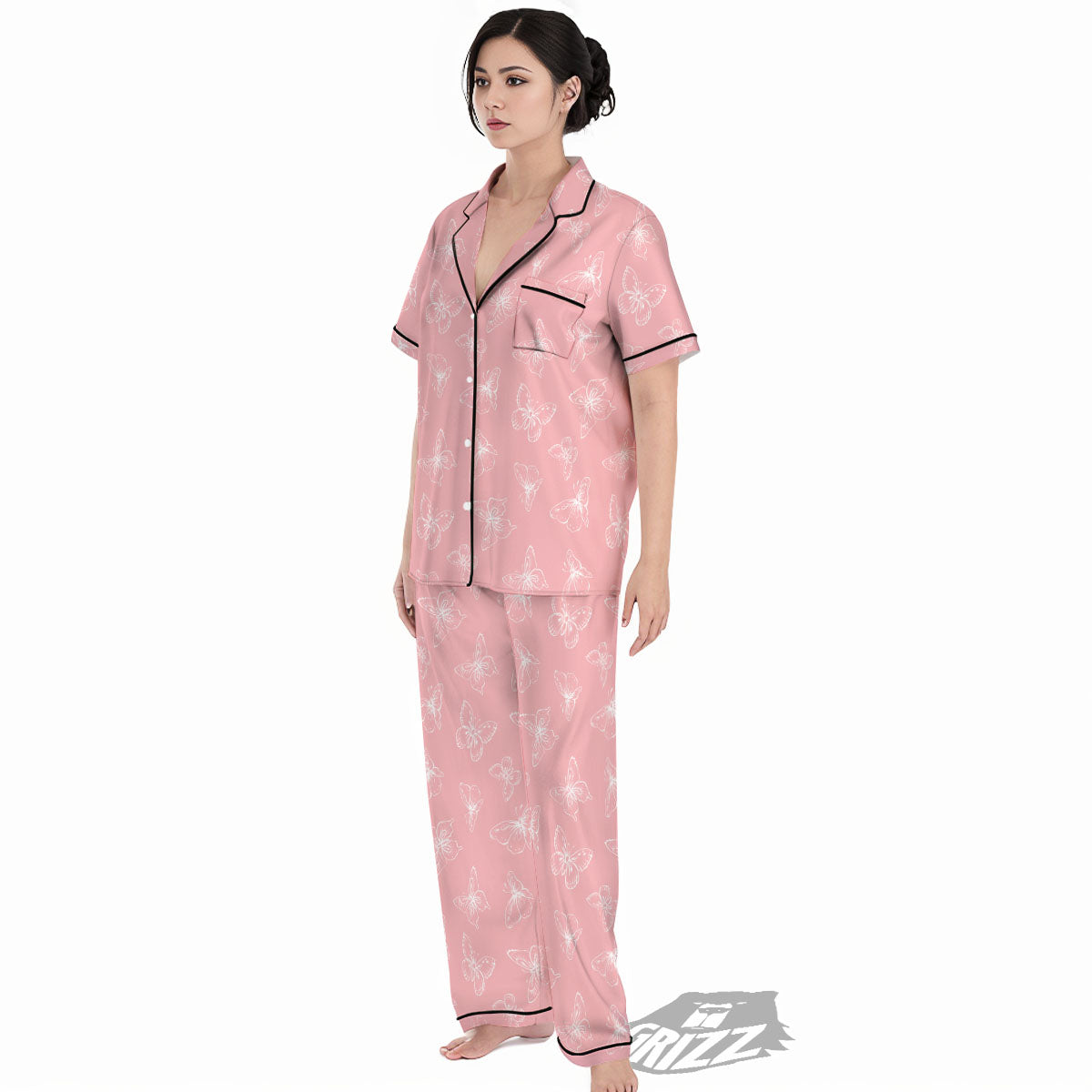 Monarch Butterfly Pink Print Pattern Women's Pajamas Set-grizzshop