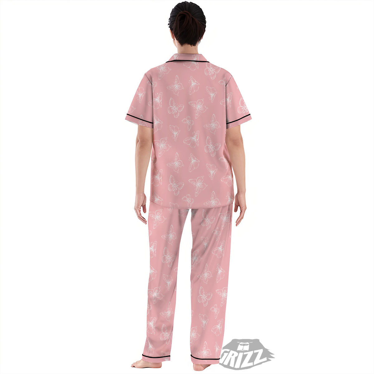 Monarch Butterfly Pink Print Pattern Women's Pajamas Set-grizzshop