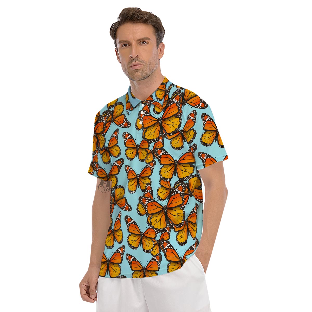 Monarch Butterfly Print Men's Golf Shirts-grizzshop