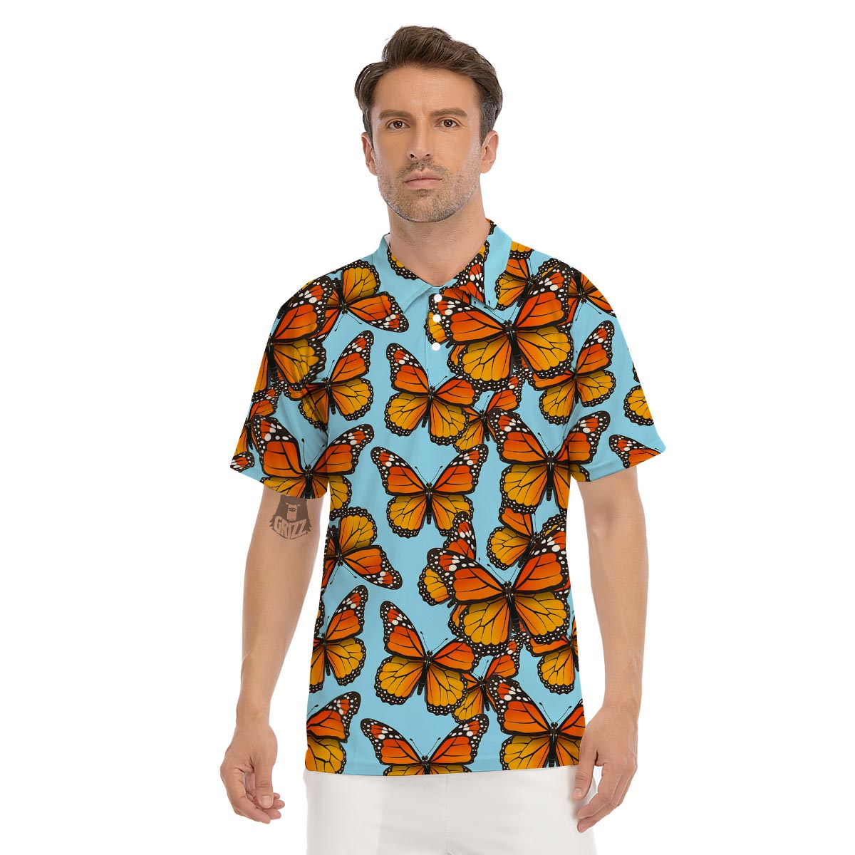 Monarch Butterfly Print Men's Golf Shirts-grizzshop