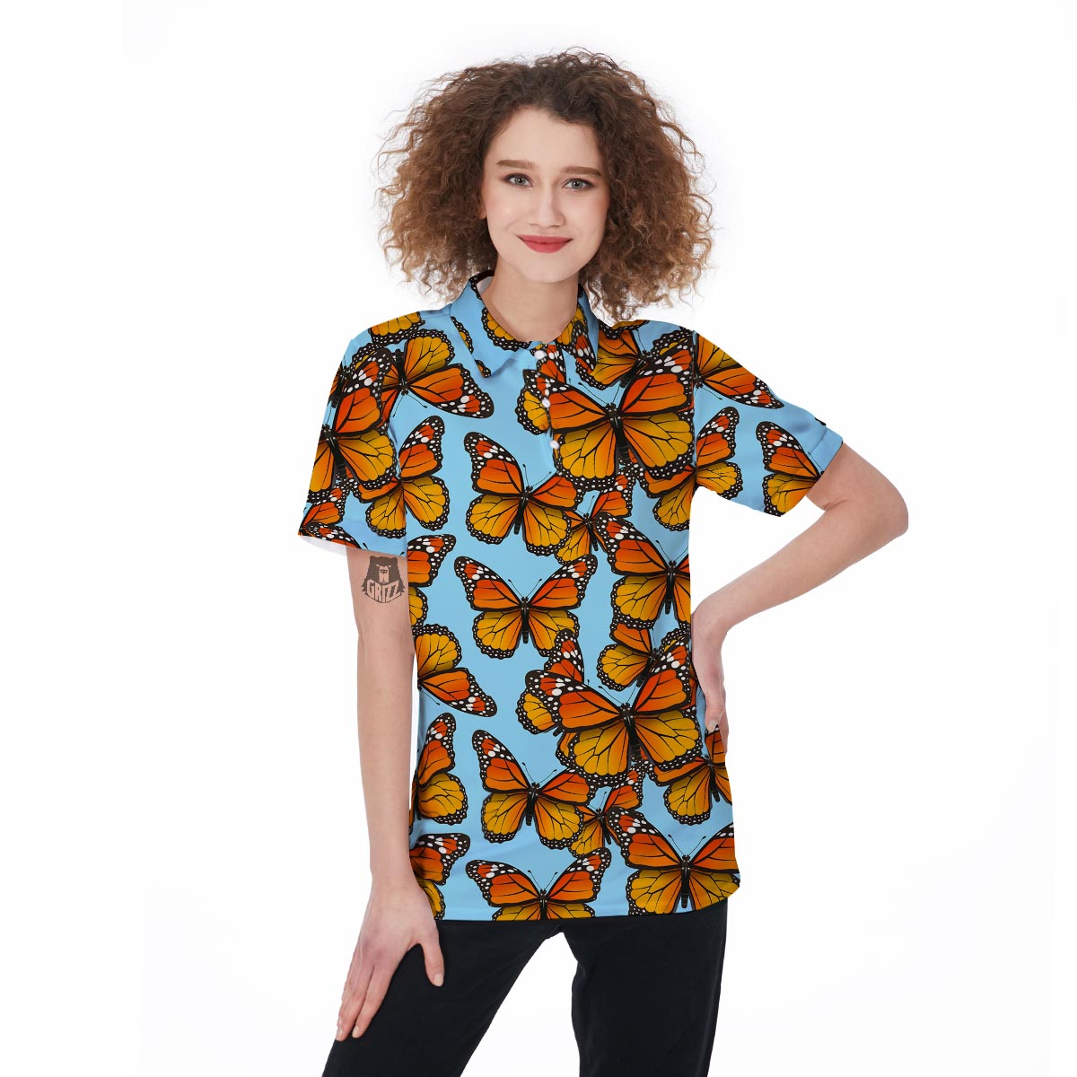 Monarch Butterfly Print Women's Golf Shirts-grizzshop