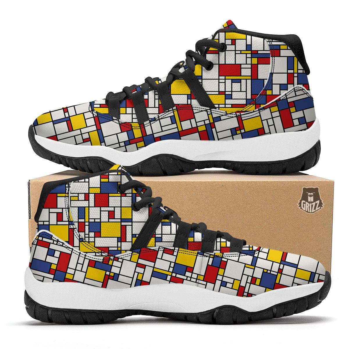Mondrian Pattern Print Black Bball Shoes-grizzshop