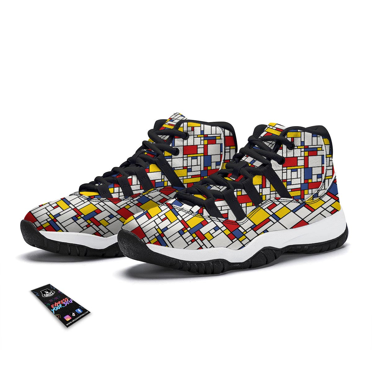 Mondrian Pattern Print Black Bball Shoes-grizzshop