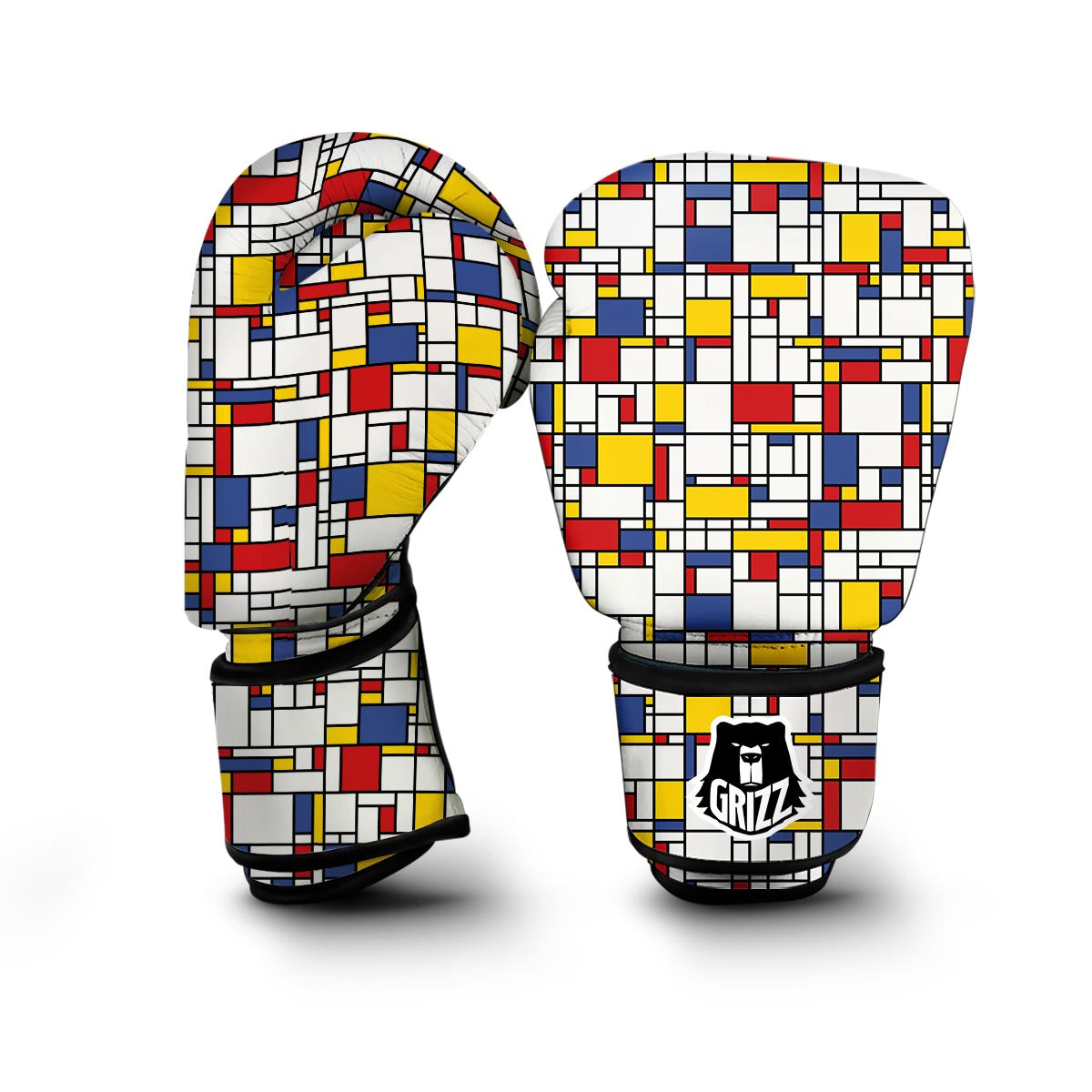 Mondrian Pattern Print Boxing Gloves-grizzshop