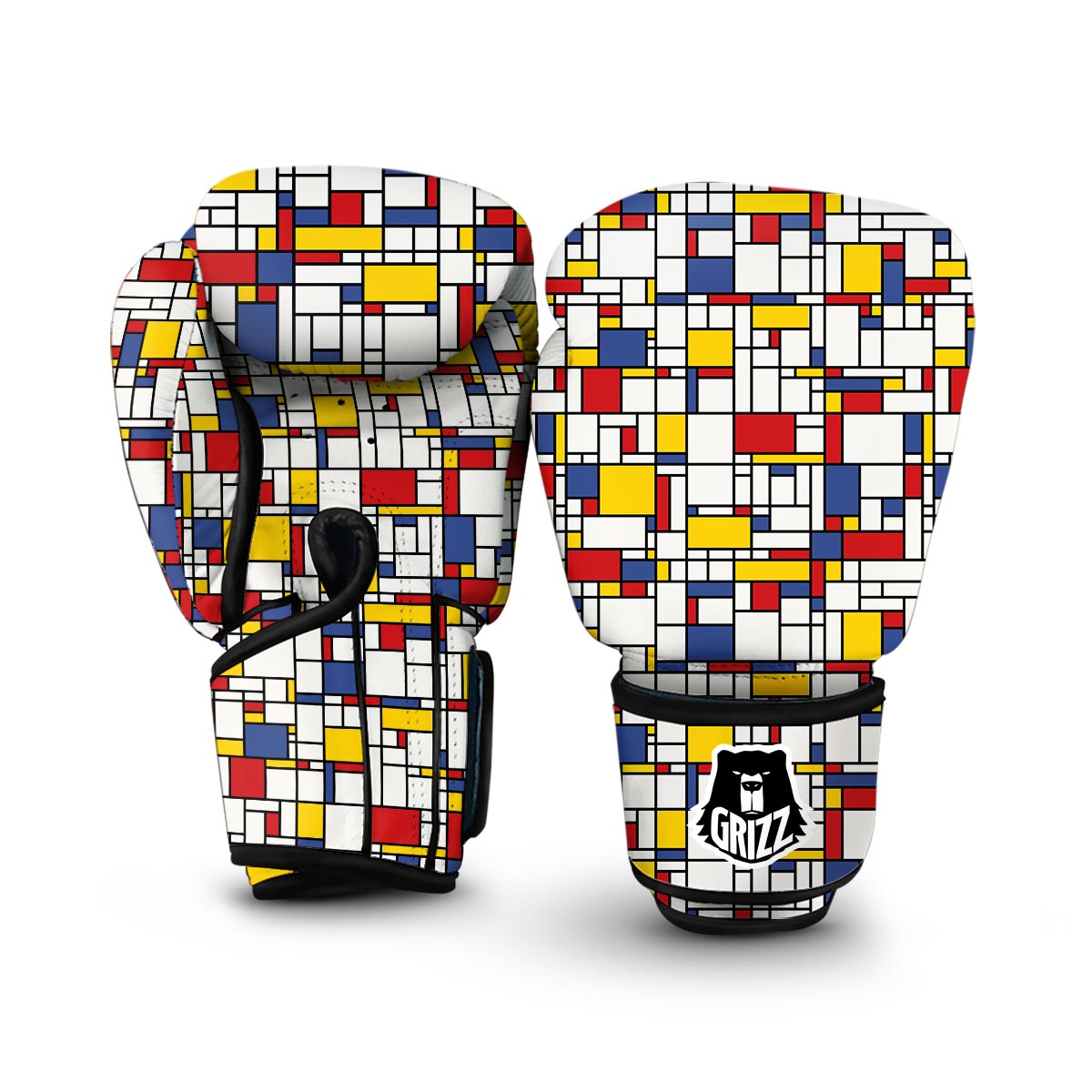 Mondrian Pattern Print Boxing Gloves-grizzshop