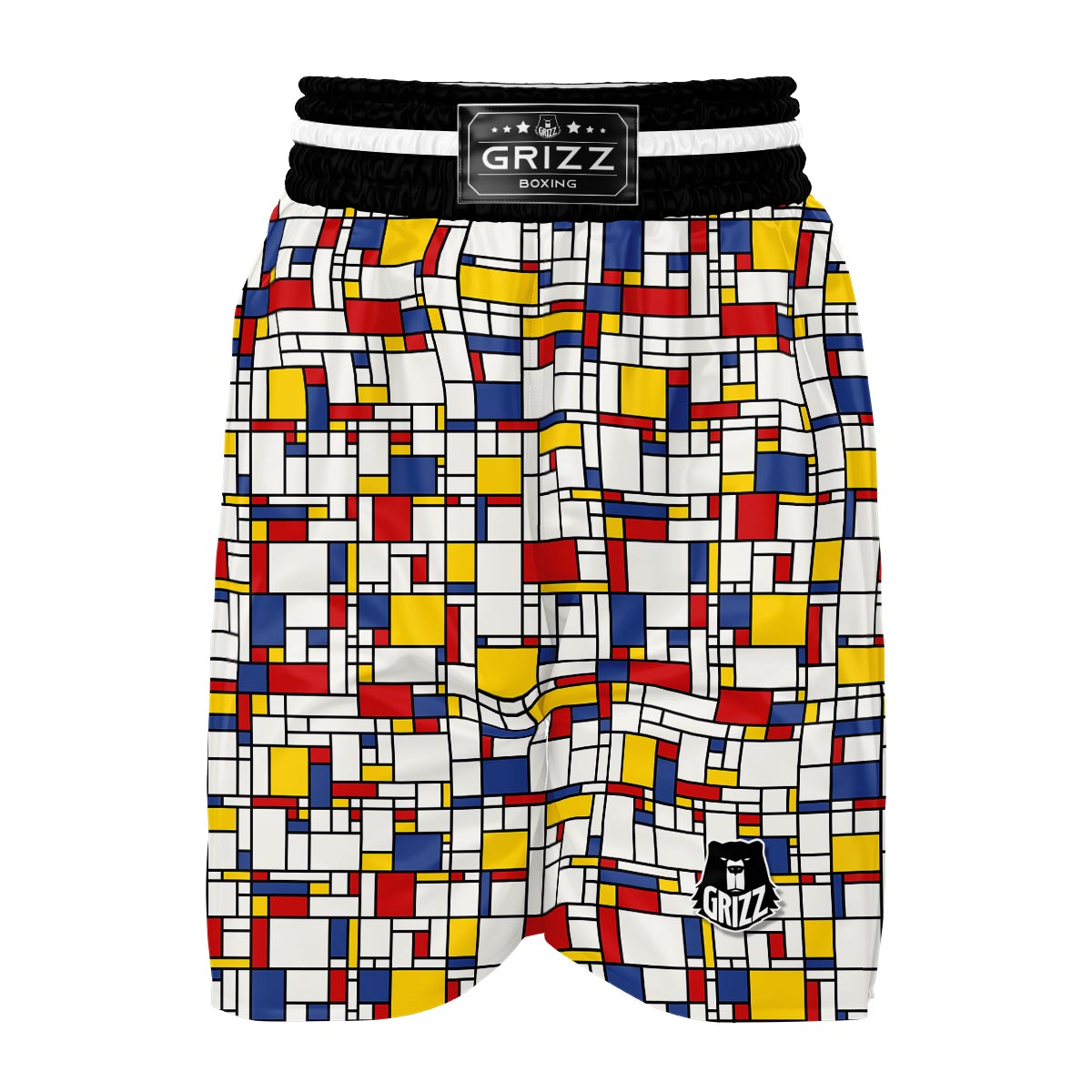 Mondrian Pattern Print Boxing Shorts-grizzshop