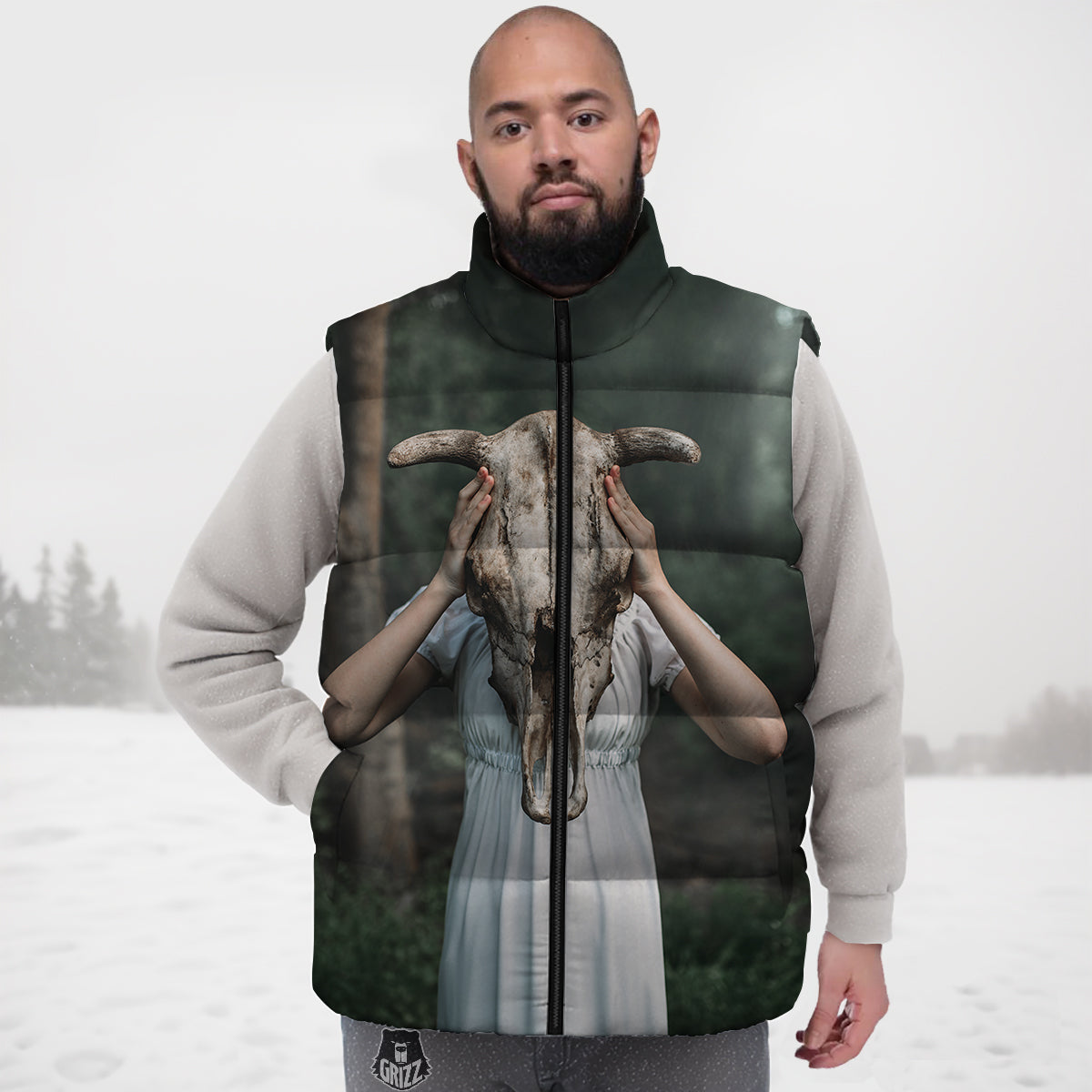 Mondrian Pattern Print Down Vest-grizzshop