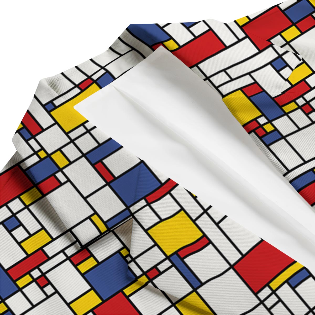 Mondrian Pattern Print Men's Blazer-grizzshop