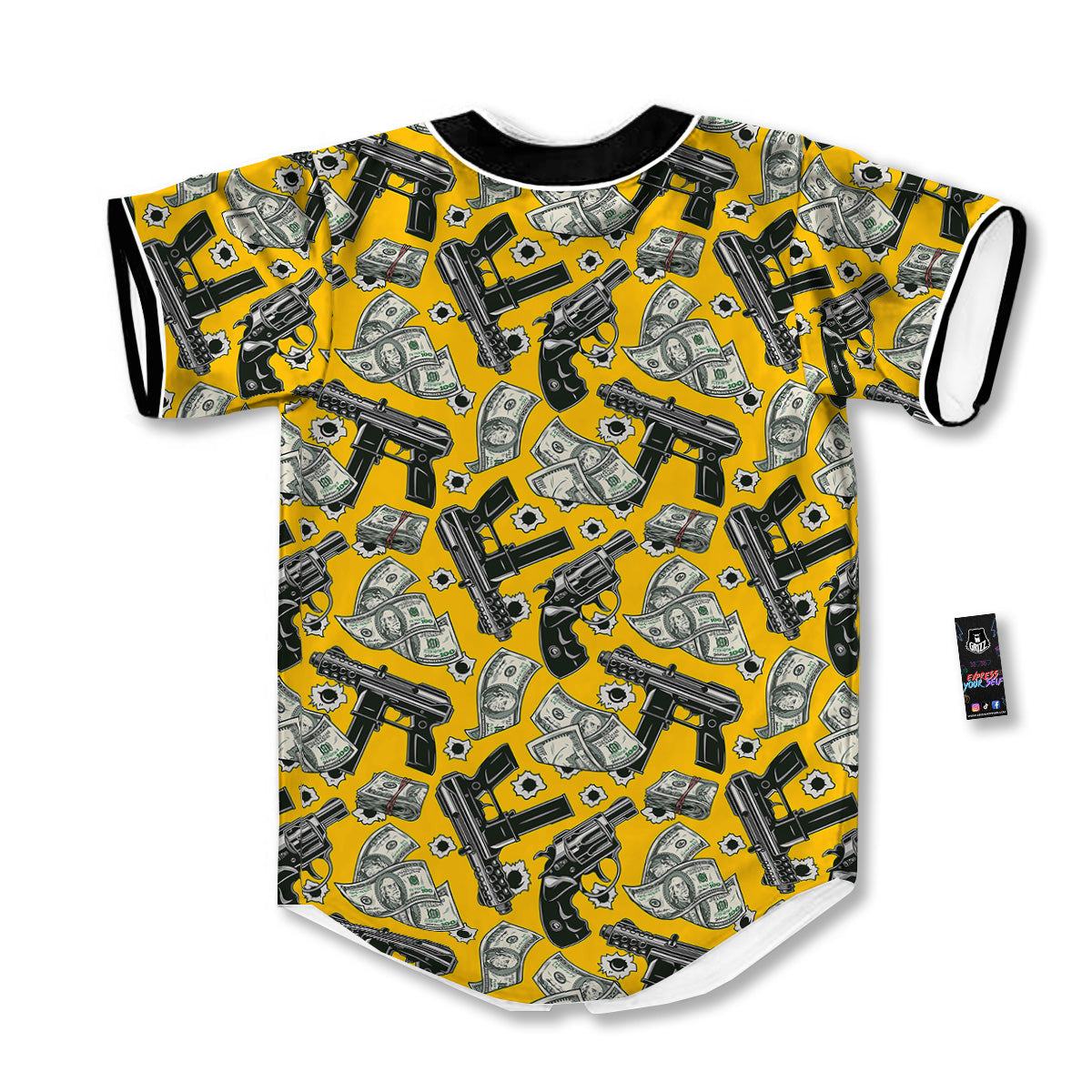 Money And Weapon Vintage Print Pattern Baseball Jersey-grizzshop