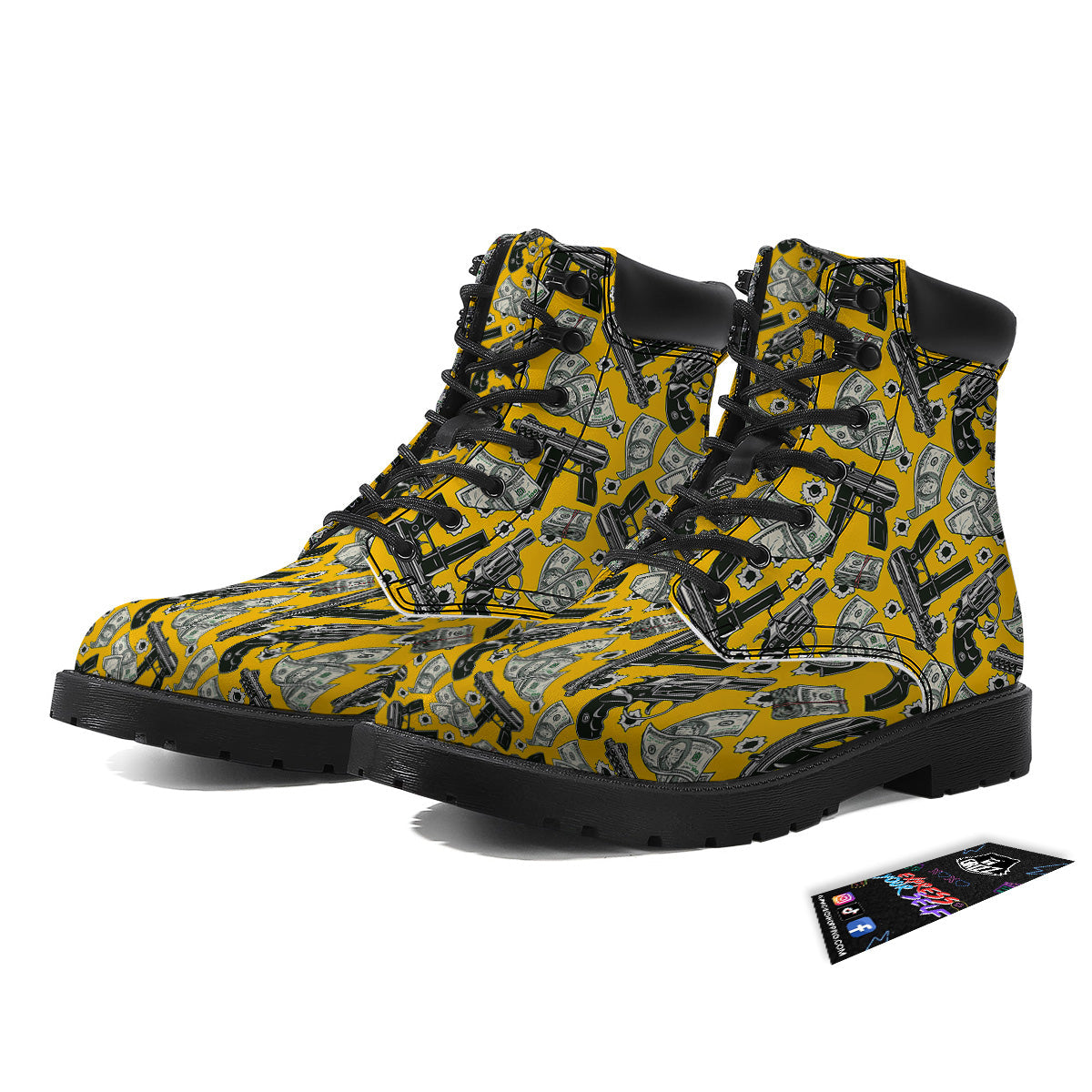 Money And Weapon Vintage Print Pattern Boots-grizzshop