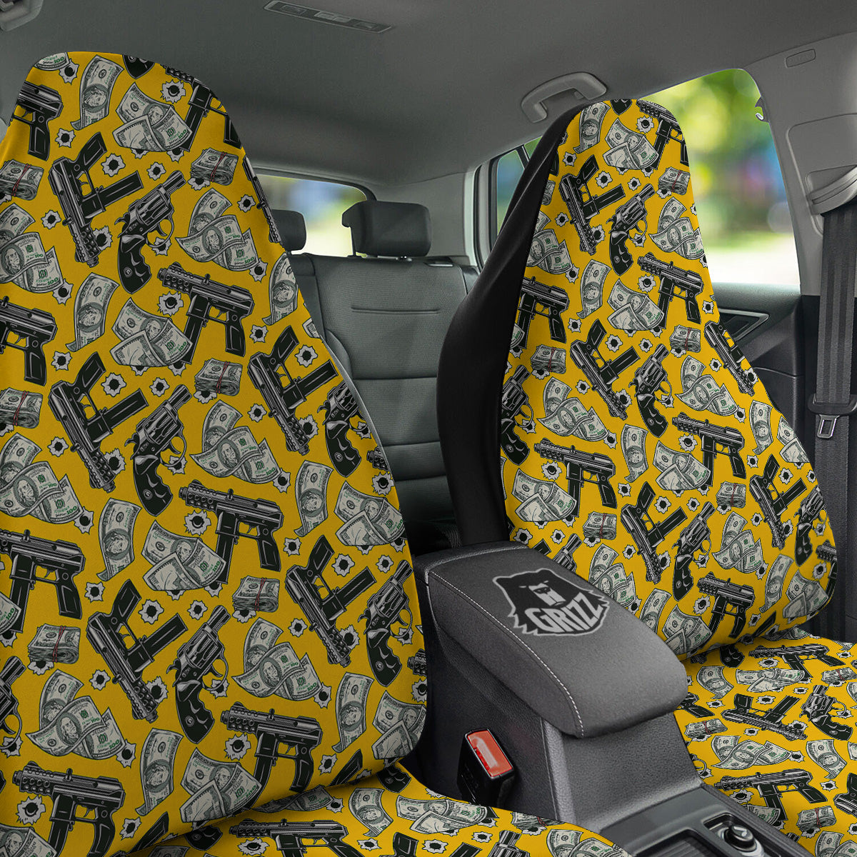 Money And Weapon Vintage Print Pattern Car Seat Covers-grizzshop