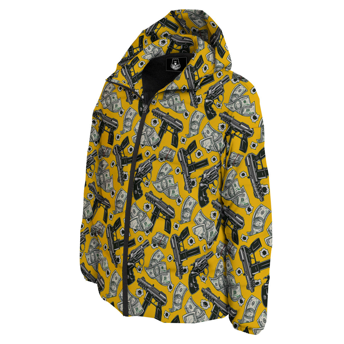 Money And Weapon Vintage Print Pattern Down Jacket-grizzshop