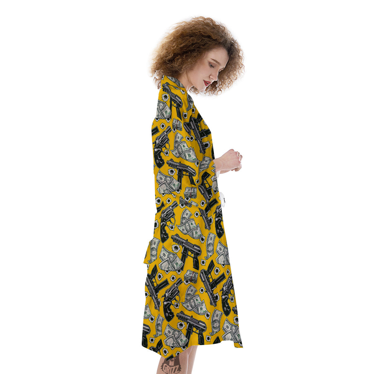 Money And Weapon Vintage Print Pattern Kimono-grizzshop