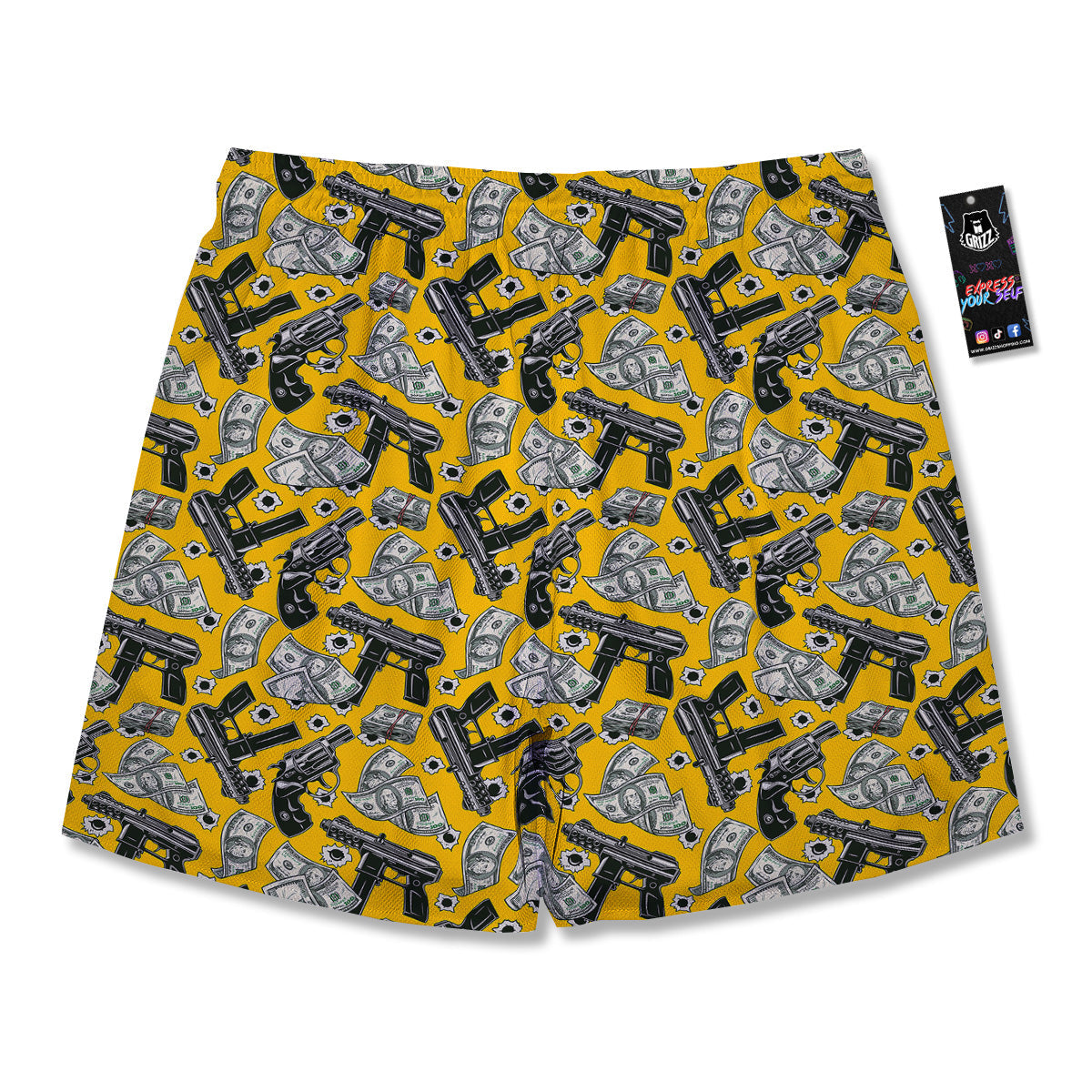 Money And Weapon Vintage Print Pattern Men's Running Shorts-grizzshop