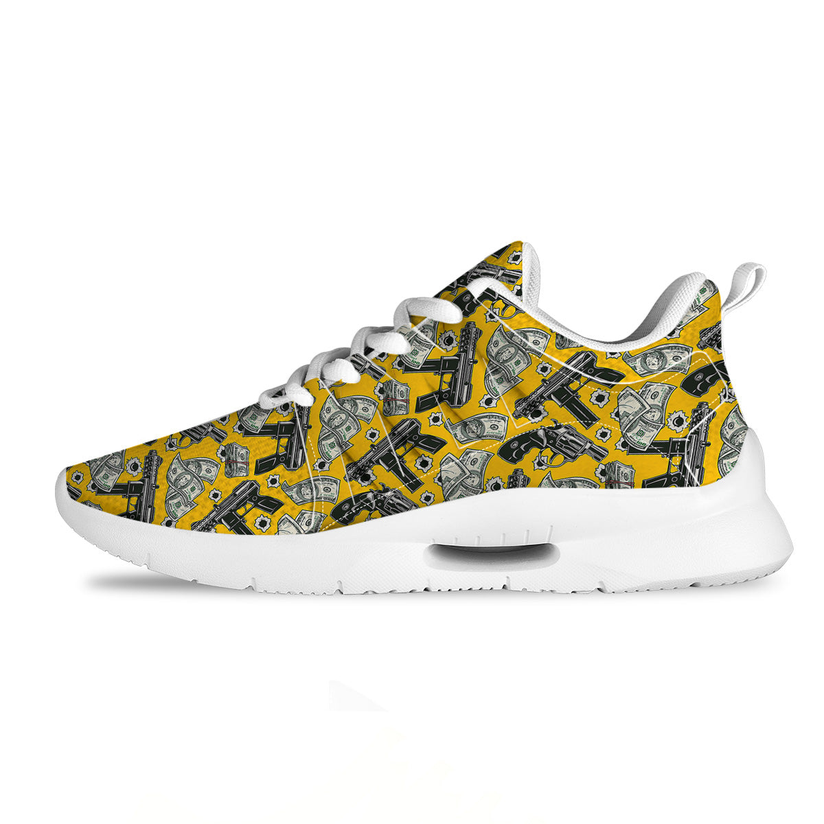 Money And Weapon Vintage Print Pattern Tennis Shoes-grizzshop