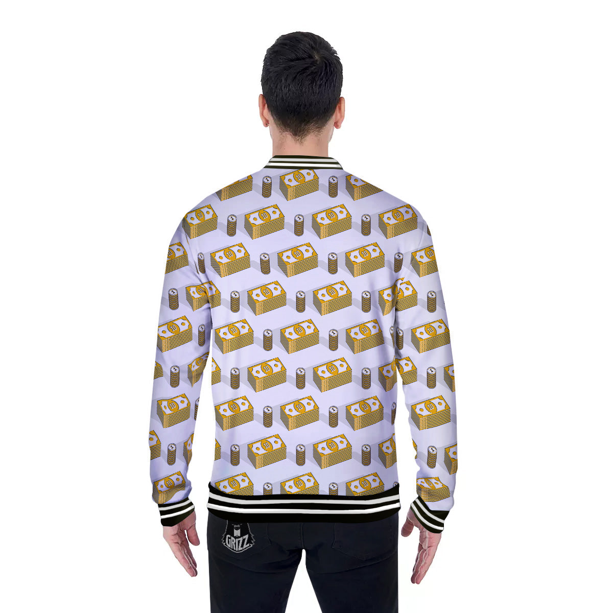 Money Cash Print Pattern Baseball Jacket-grizzshop