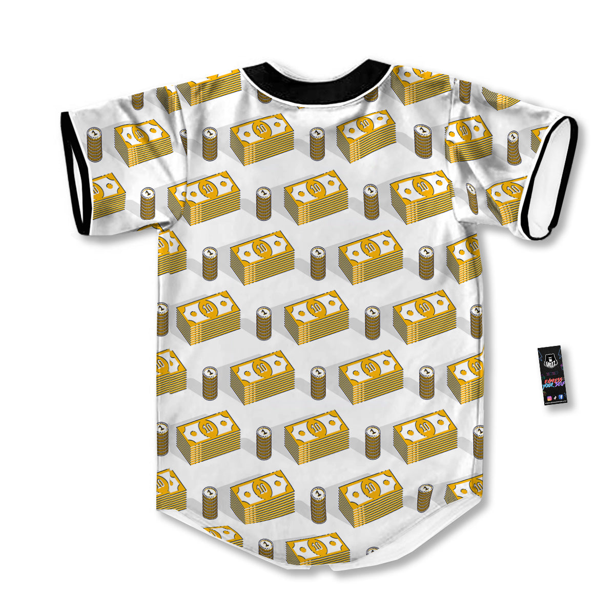Money Cash Print Pattern Baseball Jersey-grizzshop