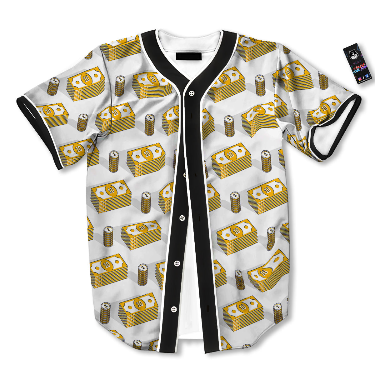 Money Cash Print Pattern Baseball Jersey-grizzshop