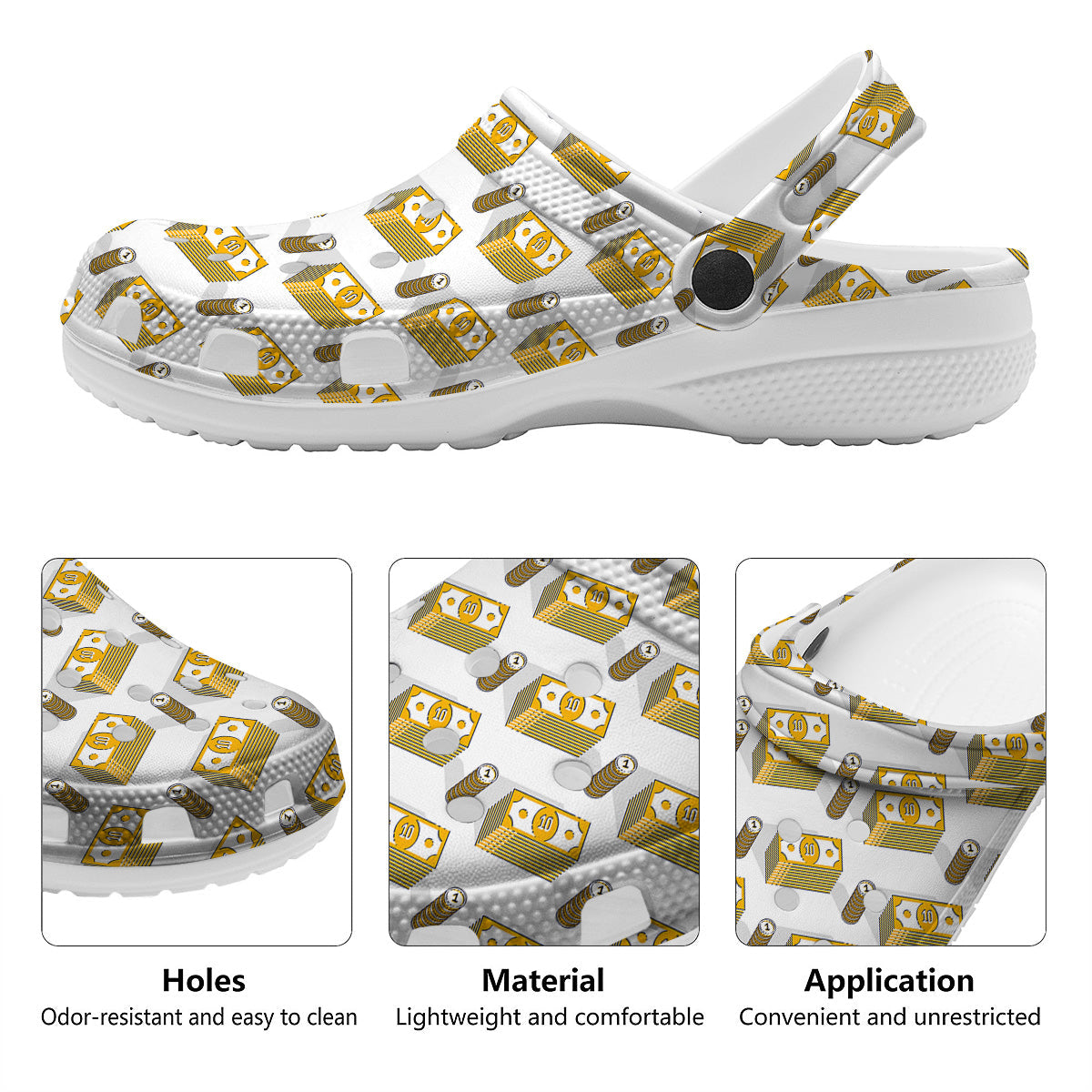 Money Cash Print Pattern Clog-grizzshop