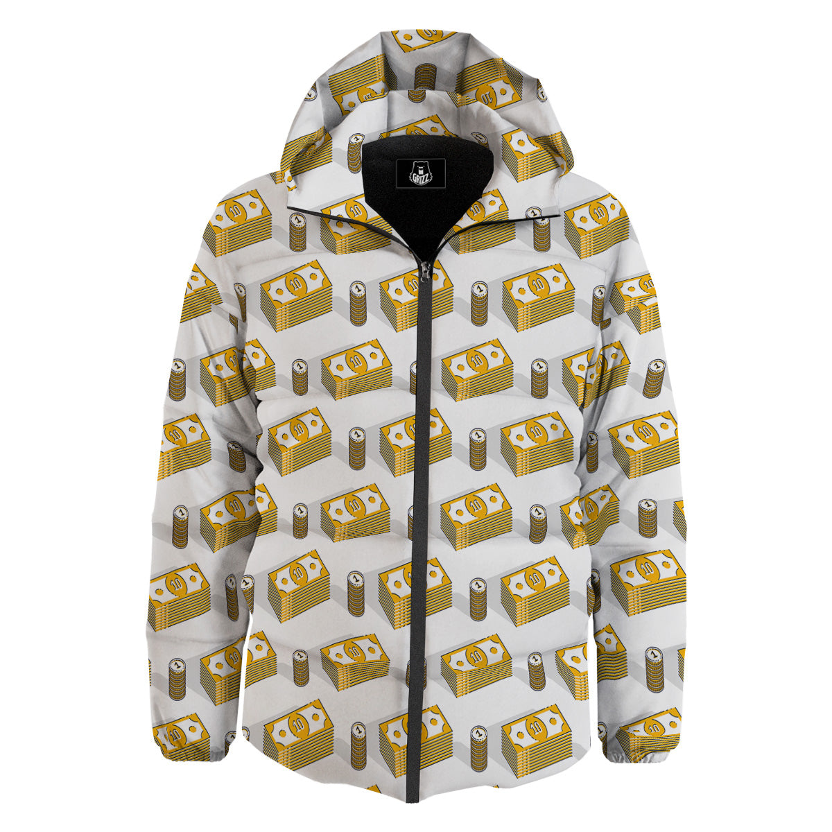 Money Cash Print Pattern Down Jacket-grizzshop