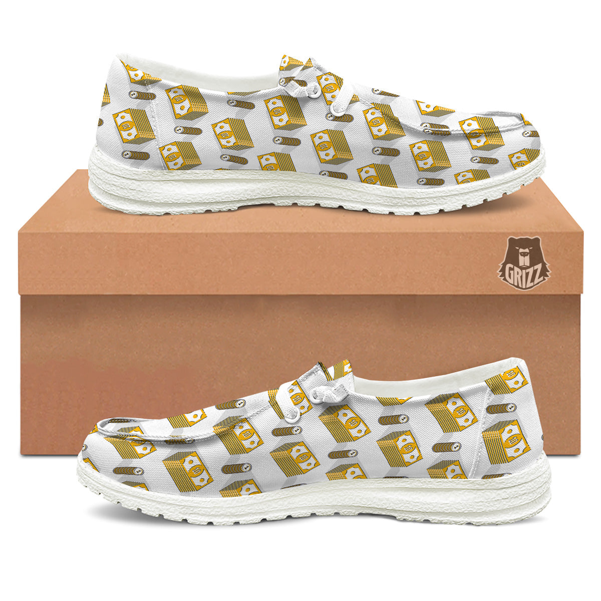 Money Cash Print Pattern White Loafers-grizzshop