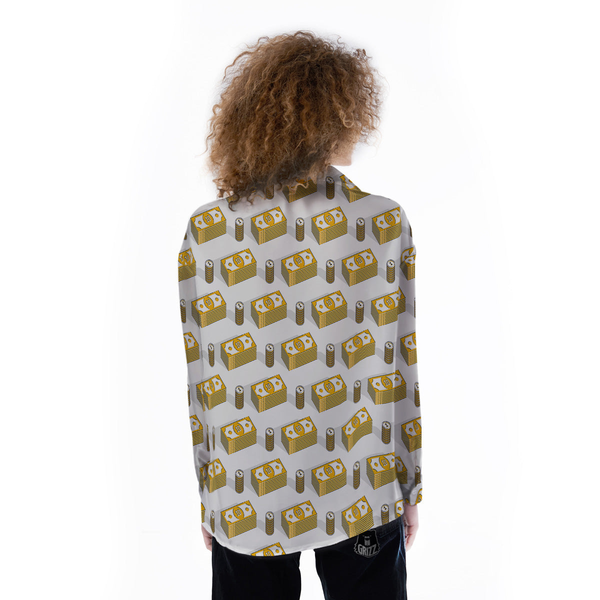 Money Cash Print Pattern Women's Long Sleeve Shirts-grizzshop