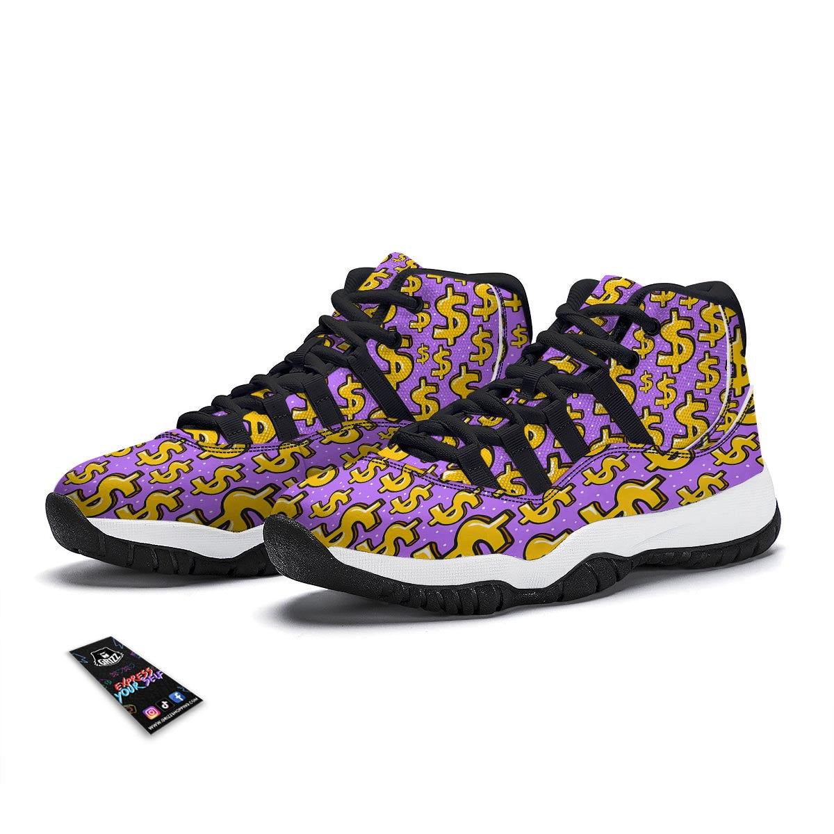 Money Dollar Pattern Print Black Bball Shoes-grizzshop