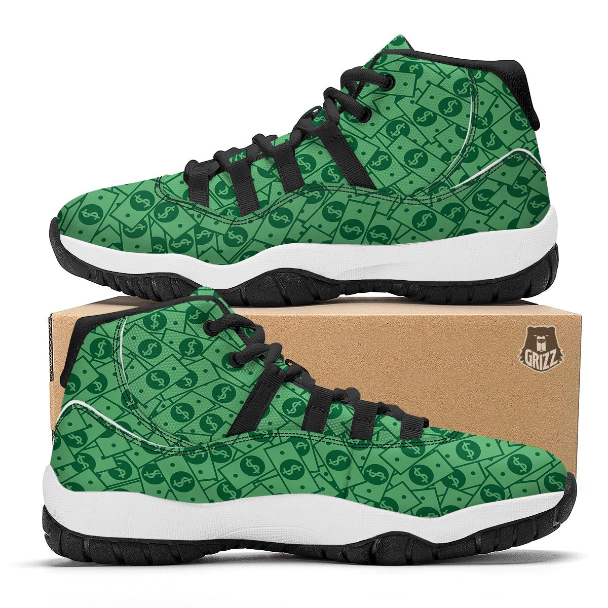 Money Dollar Print Pattern Black Bball Shoes-grizzshop