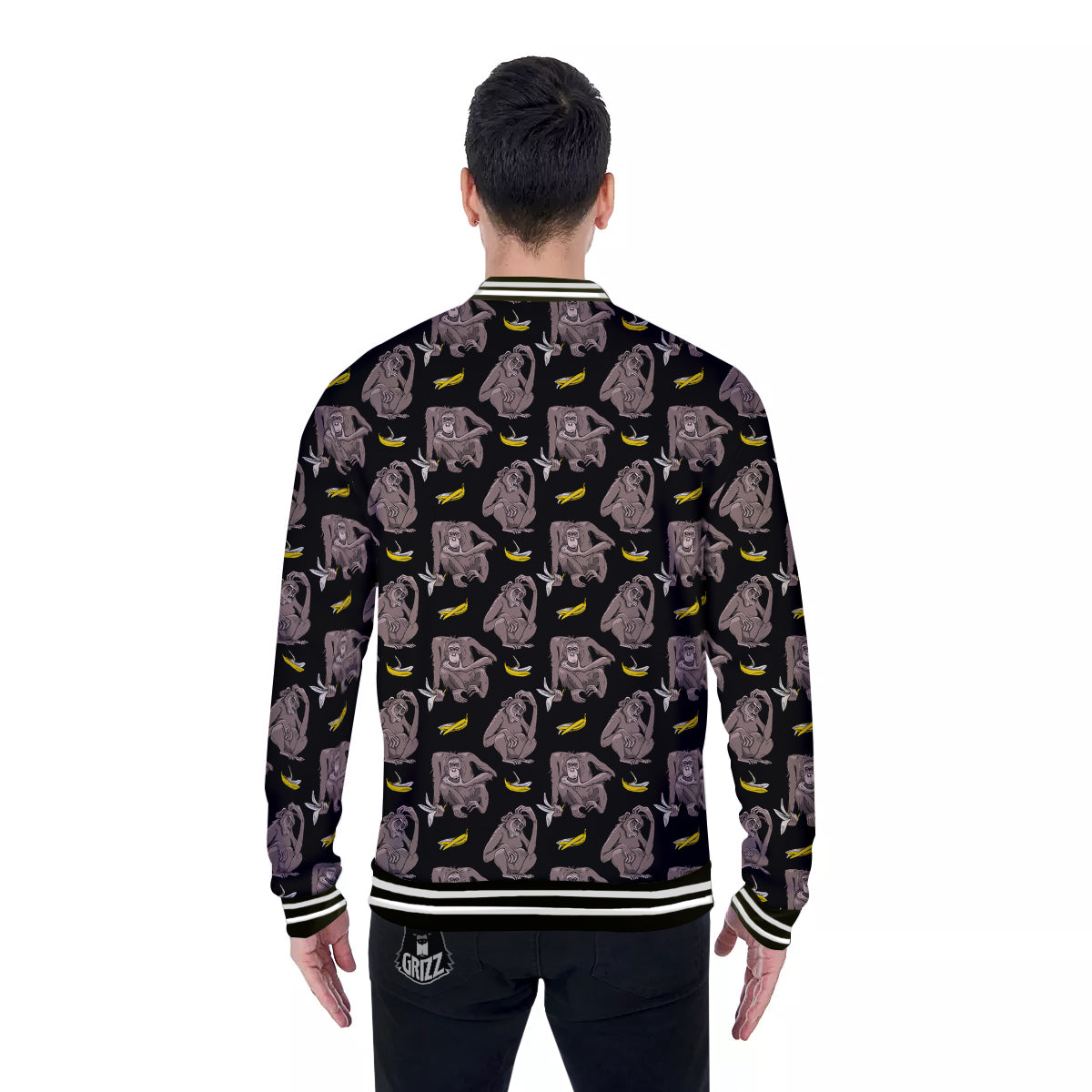 Monkey And Banana Print Pattern Baseball Jacket-grizzshop