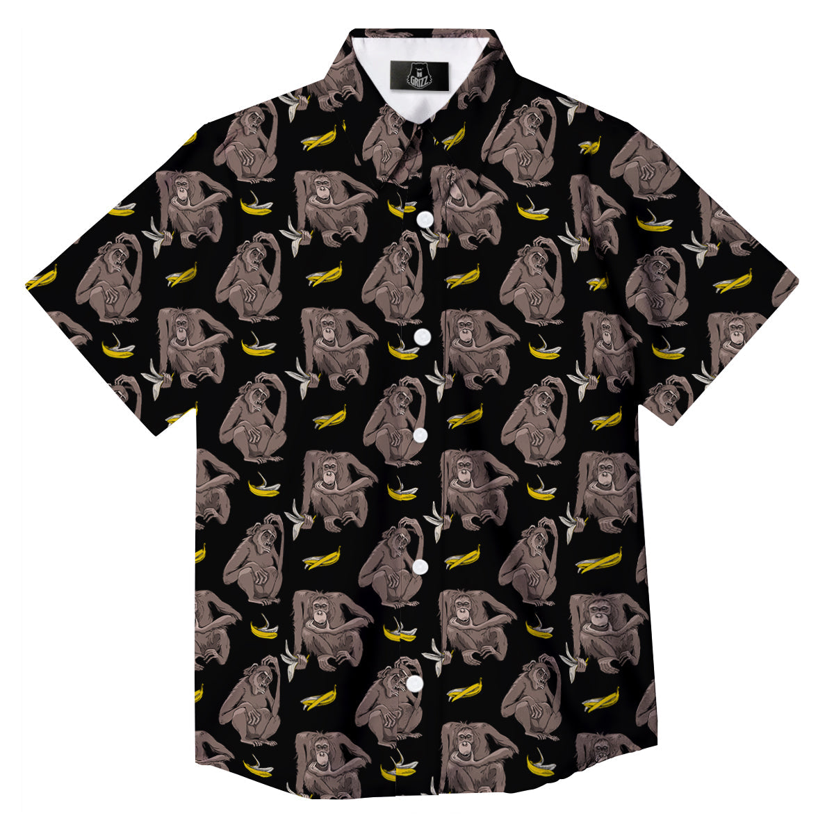 Monkey And Banana Print Pattern Button Up Shirt-grizzshop