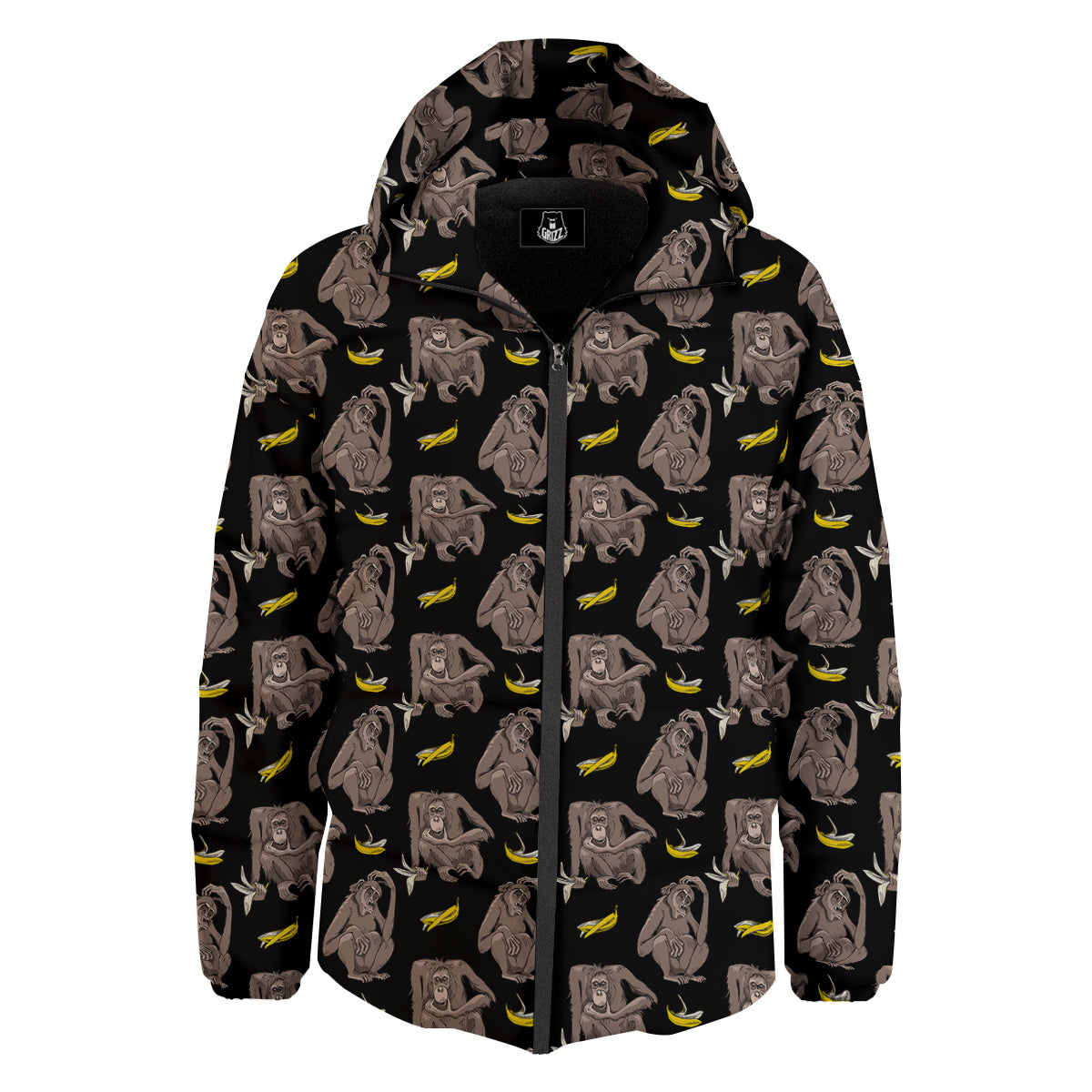 Monkey And Banana Print Pattern Down Jacket-grizzshop