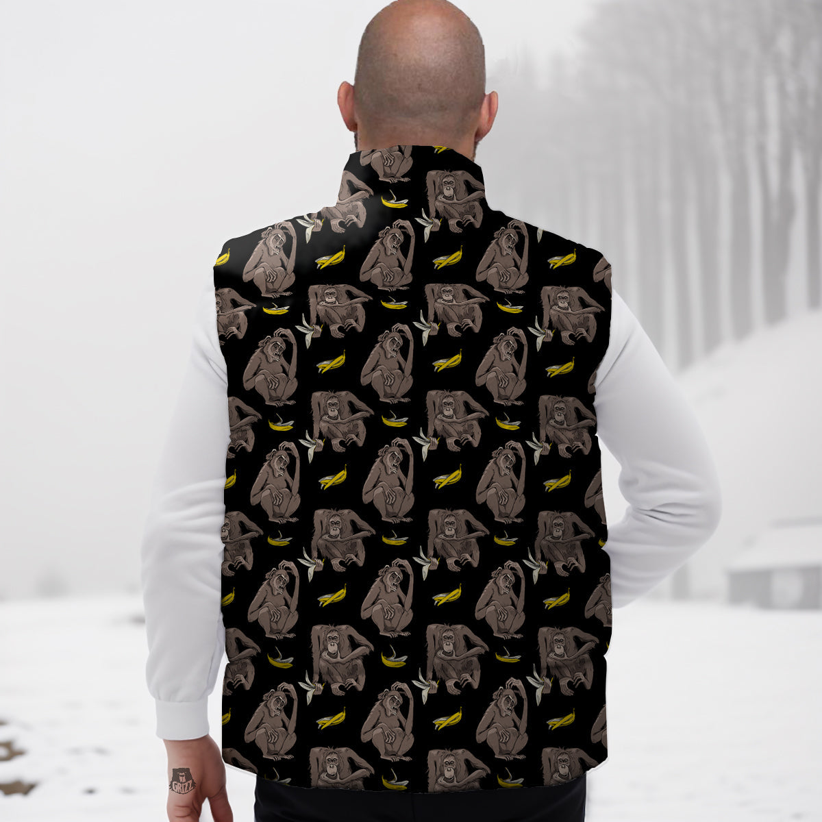 Monkey And Banana Print Pattern Down Vest